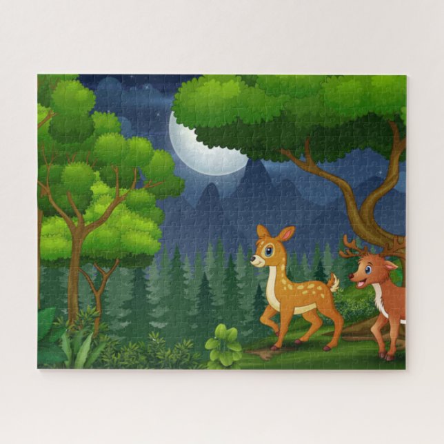 Quebra-cabeça Família de Veados da Lua na Floresta Noturna (Horizontal)