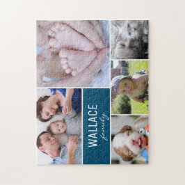 Quebra-cabeça Família Personalizada de Colagem de Fotos Azul