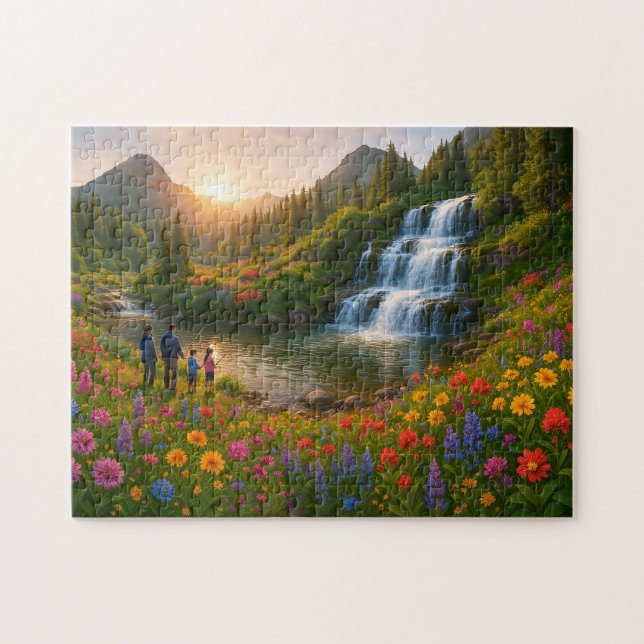Quebra-cabeça Family Nature Puzzle – Mountain Waterfall Sunrise (Horizontal)