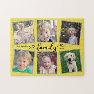Quebra-cabeça Family Script Hearts Yellow Photo Collage