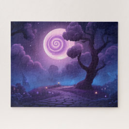 Quebra-cabeça Fantasia brilhando lua sobre caminho encantado