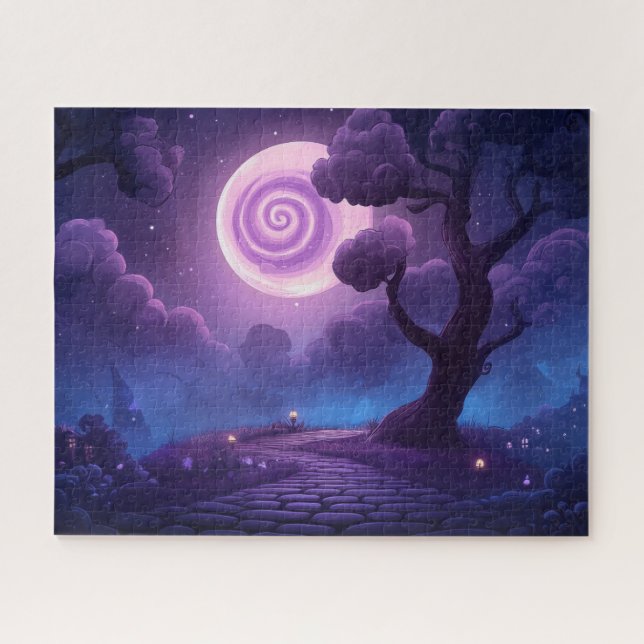 Quebra-cabeça Fantasia brilhando lua sobre caminho encantado (Horizontal)