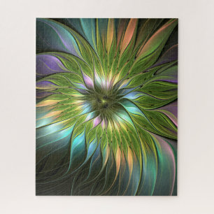 Quebra-cabeça Fantasia Colorida Luminosa Flores Arte Fractal