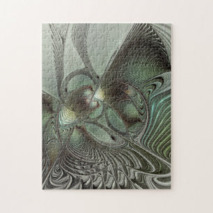 Quebra-cabeça Fantasia de Arte Fractal da Cinza Olive Green