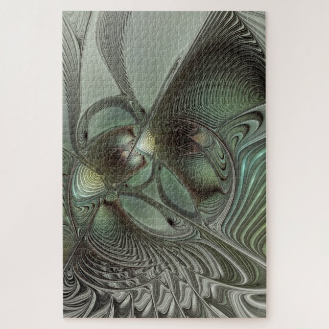 Quebra-cabeça Fantasia de Arte Fractal da Cinza Olive Sage (Vertical)
