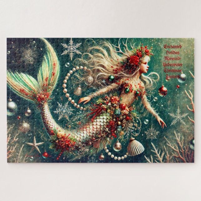 Quebra-cabeça Fantasia de Natal de Sereia de Feriado Encantada (Horizontal)