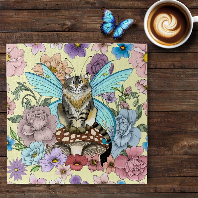 Quebra-cabeça Fantasia Floral de Gato Fada Tabby Pastel Capricho (Criador carregado)