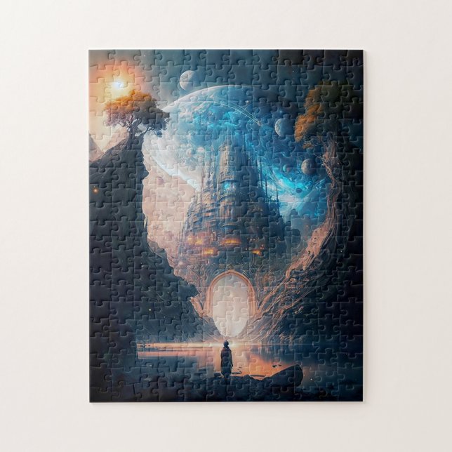 Quebra-cabeça Fantasia Futurística Castelo Paisagem Jigsera Queb (Vertical)