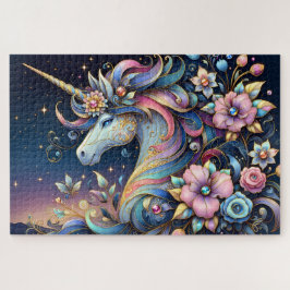 Quebra-cabeça Fantasia Noturna de Unicórnio Floral