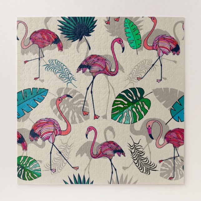 Quebra-cabeça Fantasia Tropical: Flamingo Leaf Pattern (Vertical)