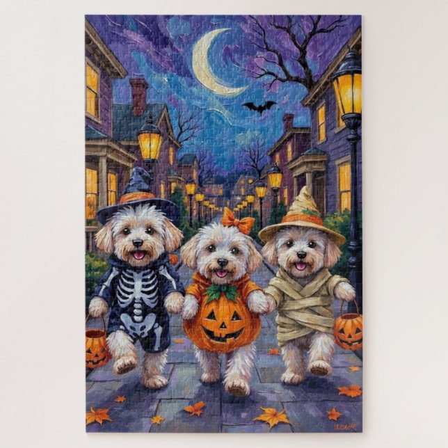 Quebra-cabeça Fantasias de Halloween para Bichon Frise em Doces  (Vertical)