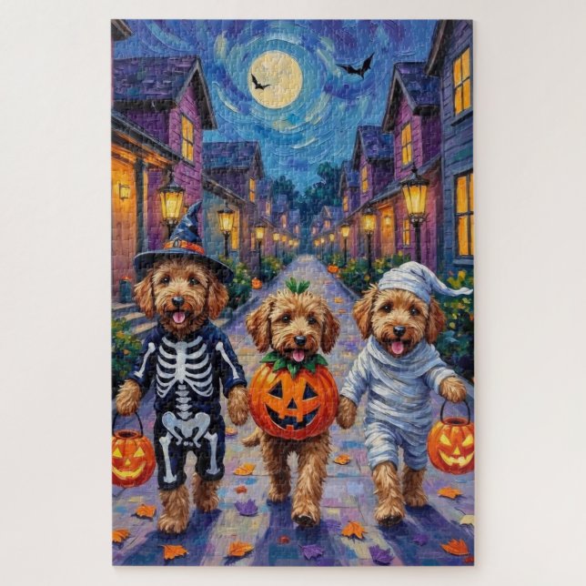 Quebra-cabeça Fantasias de Halloween para Goldendoodle fazer doc (Vertical)
