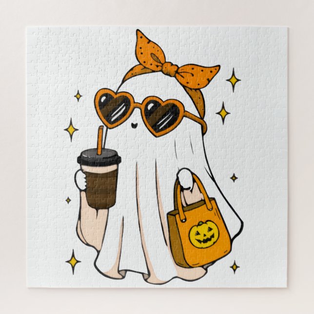 Quebra-cabeça Fantasma da Temporada Assustadora Fofa com Café Ge (Vertical)