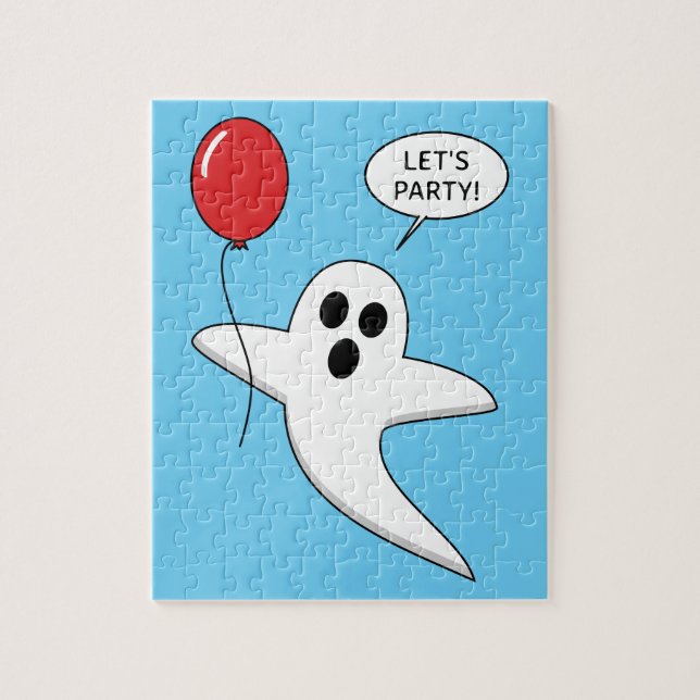 Quebra-cabeça Fantasma de Cartoon Bonito com Balão Vermelho (Vertical)
