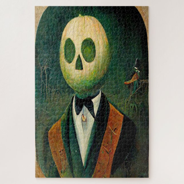 Quebra-cabeça Fantasma Vintage com Cabeça de Abóbora (Vertical)