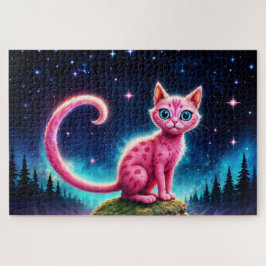 Quebra-cabeça Fantástico animal rosa e bonito no vale estrelado