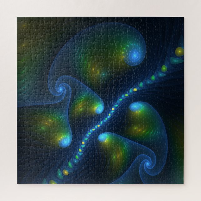 Quebra-cabeça Fantasy Luzes Abstrato Azul Verde Amarelo Fractal (Vertical)