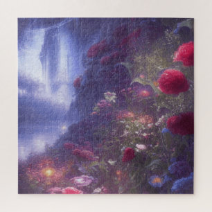Quebra-cabeça Fantasy Misty Rainy Magical Garden Landscape