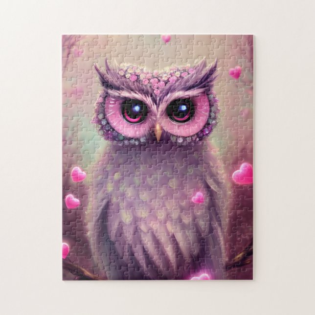 Quebra-cabeça Fantasy Pink Fluffy Kawaii Owl (Vertical)