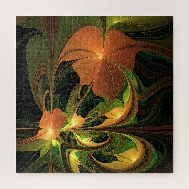 Quebra-cabeça Fantasy Plant Abstrato Green Rust Brown Fractal (Vertical)