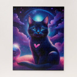Quebra-cabeça Fantasy Scene Black Kitten Beautiful Blue Eyes