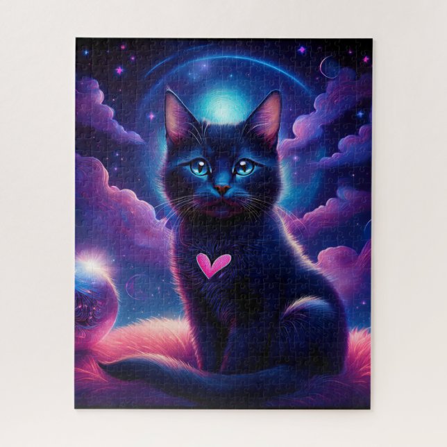 Quebra-cabeça Fantasy Scene Black Kitten Beautiful Blue Eyes (Vertical)