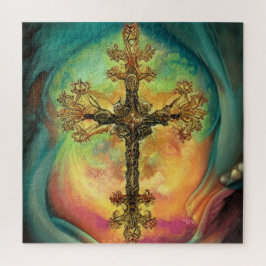 Quebra-cabeça Fantasy Steampunk Ornamentado Cross In Aqua Waterc