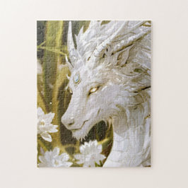 Quebra-cabeça Fantasy White e Dragão Dourado com Flores