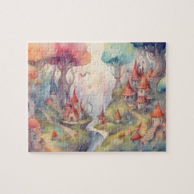 Quebra-cabeça Fantasy World Watercolor Castle Colorful (Horizontal)