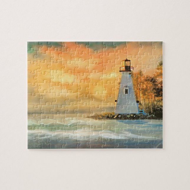 Quebra-cabeça Faro Branco e Puzzle do Pôr do Sol (Horizontal)