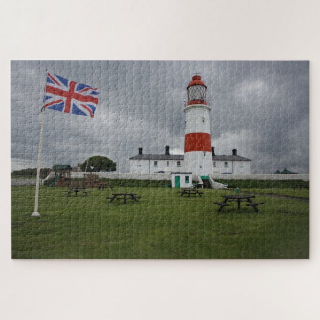 Quebra-cabeça Farol com a Bandeira Britânica (Horizontal)