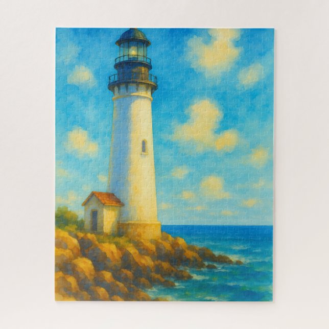 Quebra-cabeça Farol de Aquarela Brilhante Costeira (Vertical)