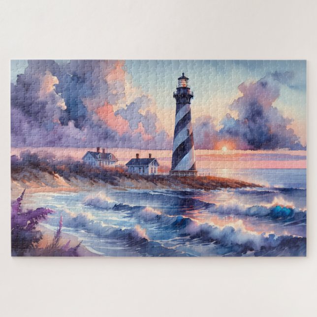 Quebra-cabeça Farol de Cape Hatteras ao pôr do sol na costa (Horizontal)