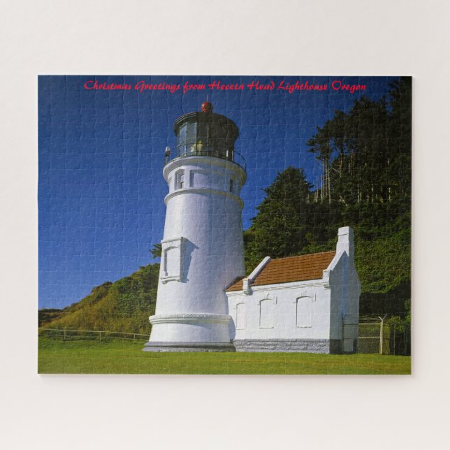 Quebra-cabeça Farol de Heceta Head Oregon. Saudações de Natal (Horizontal)