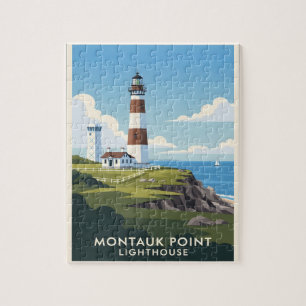 Quebra-cabeça Farol de Montauk Point, Falésia Costeira & Velero