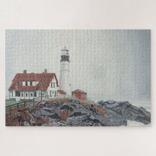 Quebra-cabeça Farol de Portland Head no nevoeiro Puzzle 1014 peç