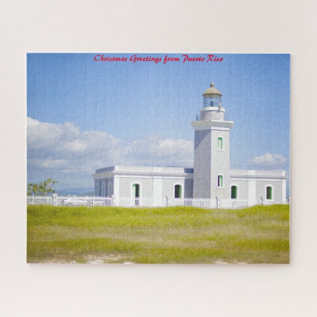 Quebra-cabeça Farol de Porto Rico. Saudações de Natal (Horizontal)