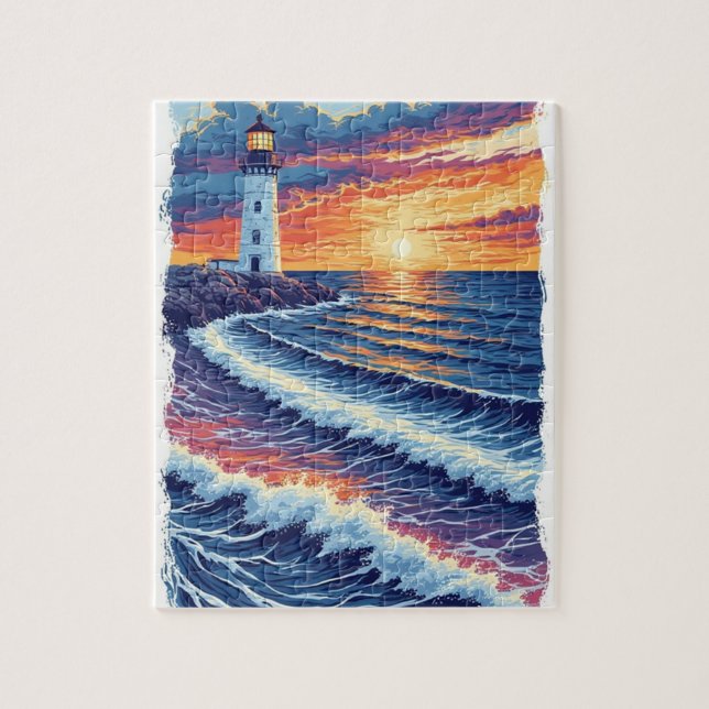 Quebra-cabeça Farol do céu do pôr do sol (Vertical)
