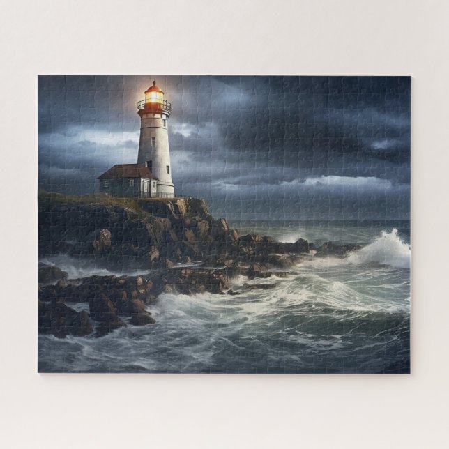 Quebra-cabeça Farol do Stormy Seas: 16" x 20" costeiro (Horizontal)