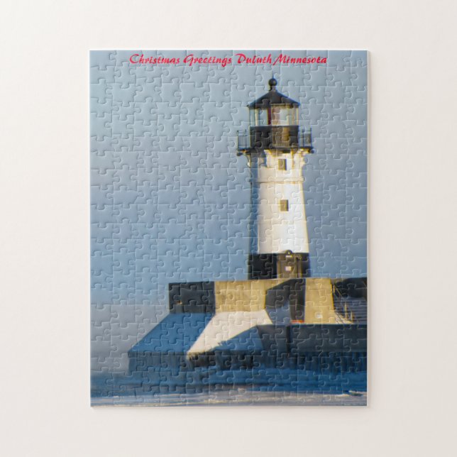 Quebra-cabeça Farol Duluth  Minnesota.Saudação de Natal (Vertical)