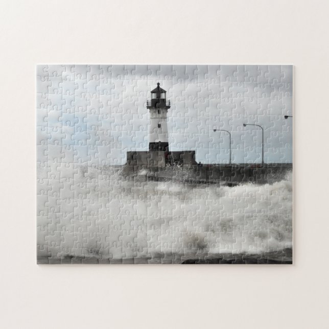 Quebra-cabeça Farol e Ondas Duluth Minnesota (Horizontal)