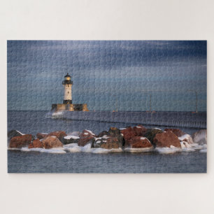 Quebra-cabeça Farol em uma manhã gelada Duluth Minnesota