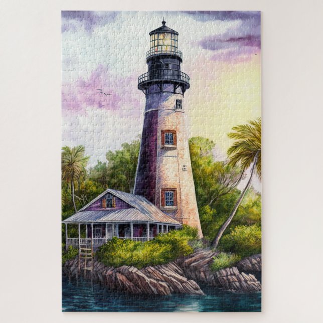Quebra-cabeça Farol Ilha Tropical Palmeiras (Vertical)