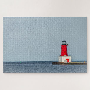 Quebra-cabeça Farol Menominee no lago Michigan - 1014