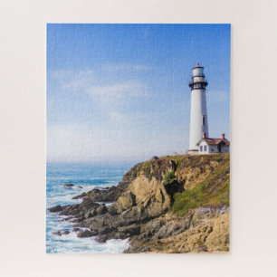 Quebra-cabeça Farol no oceano de casa branca azul-colina