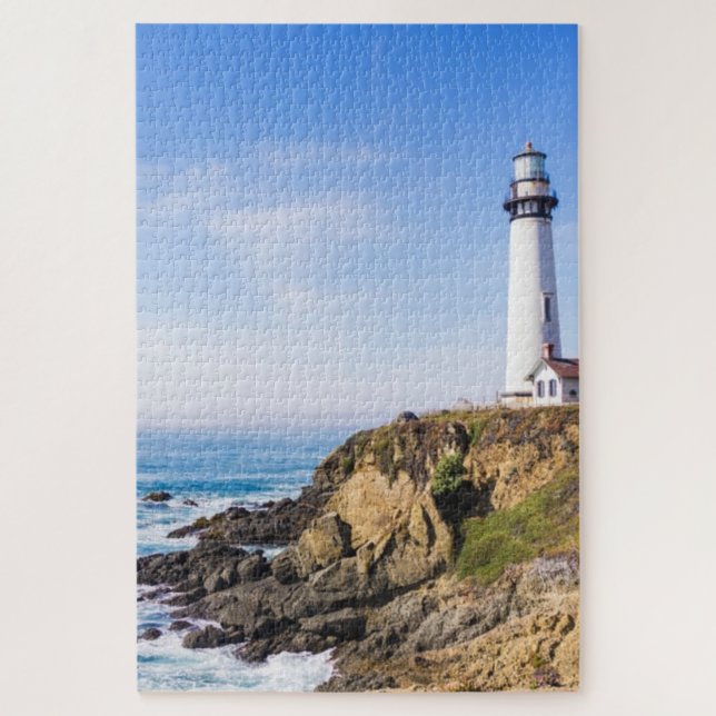 Quebra-cabeça Farol no oceano de casa branca azul-colina (Vertical)