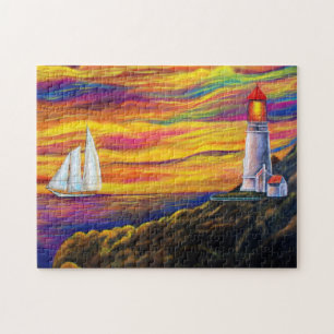 Quebra-cabeça Farol no Sunset com Mar
