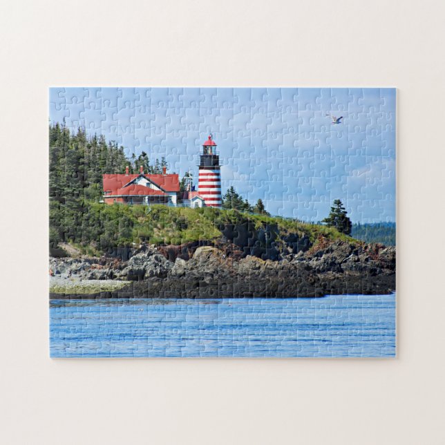 Quebra-cabeça Farol principal ocidental de Quoddy, Lubec Maine (Horizontal)