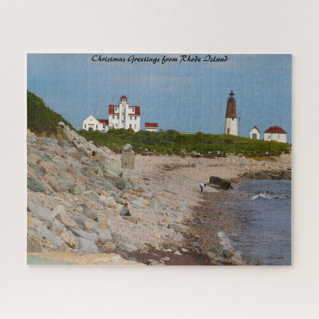 Quebra-cabeça Farol Rhode Island.Cumprimentos de Natal (Horizontal)
