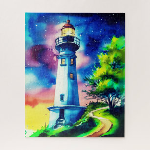 Quebra-cabeça Farol sob um céu estrelado